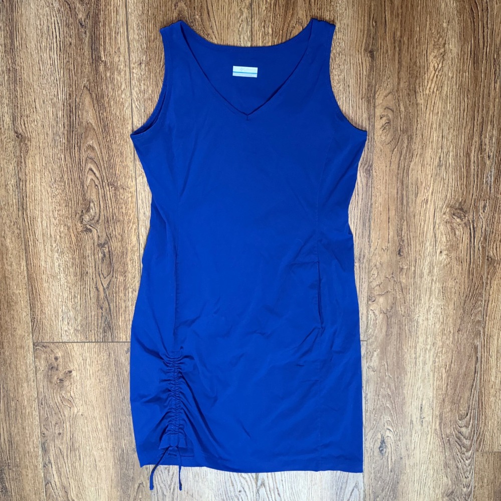 Columbia Ruched Side Activewear Dress Womens M Royal Blue V-Neck Sleeveless